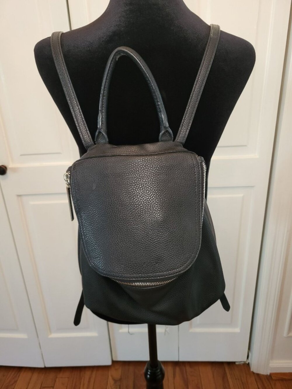 Joneswear Signature Black Faux Leather Mini Backpack Purse Classic Preppy Travel